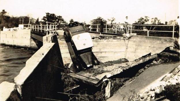 Quogue Bridge was damaged in the hurricane.