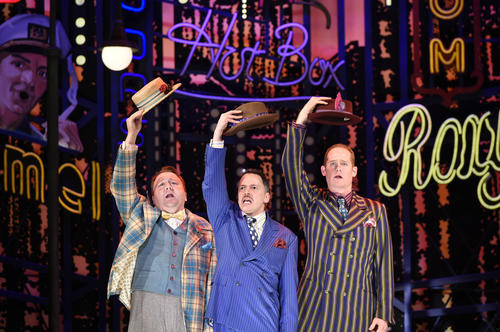 Left to right: Scott Cote, as Nicely-Nicely Johnson, Mark Price as Nathan Detroit, and Noah Plomgren as Benny Southstreet.