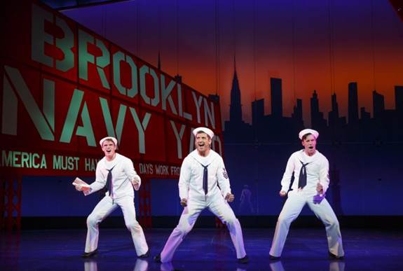 From left, Jay Armstrong Johnson, Tony Yazbeck and Clyde Alves as World War II sailors in the city