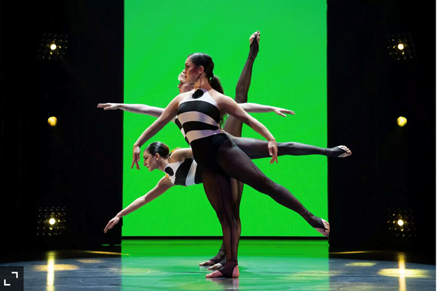 A person and person dancing on a stage with medium confidence